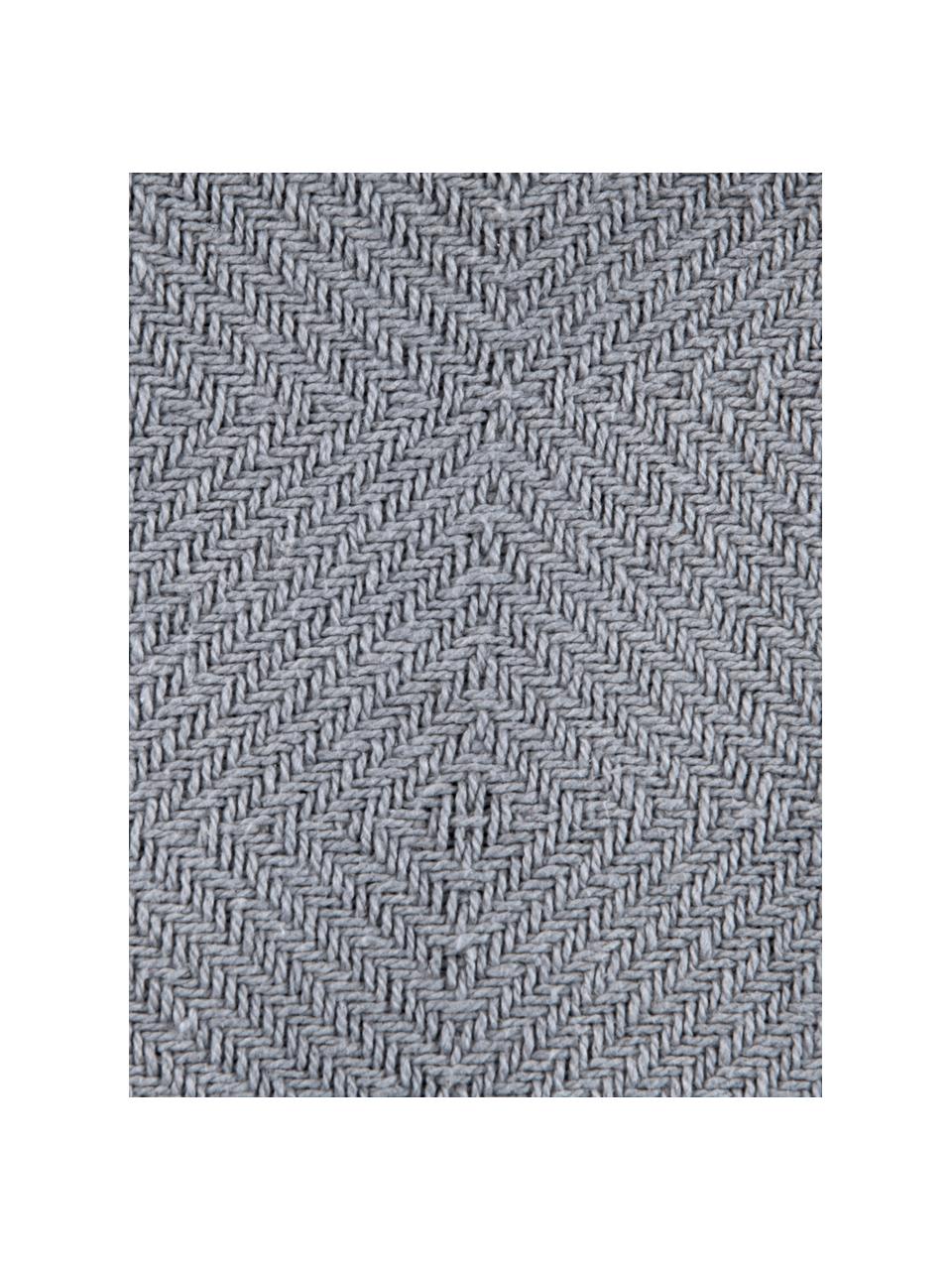 Plaid Sorbet in grijs met pompoms, Katoen, Lichtgrijs, 130 x 170 cm
