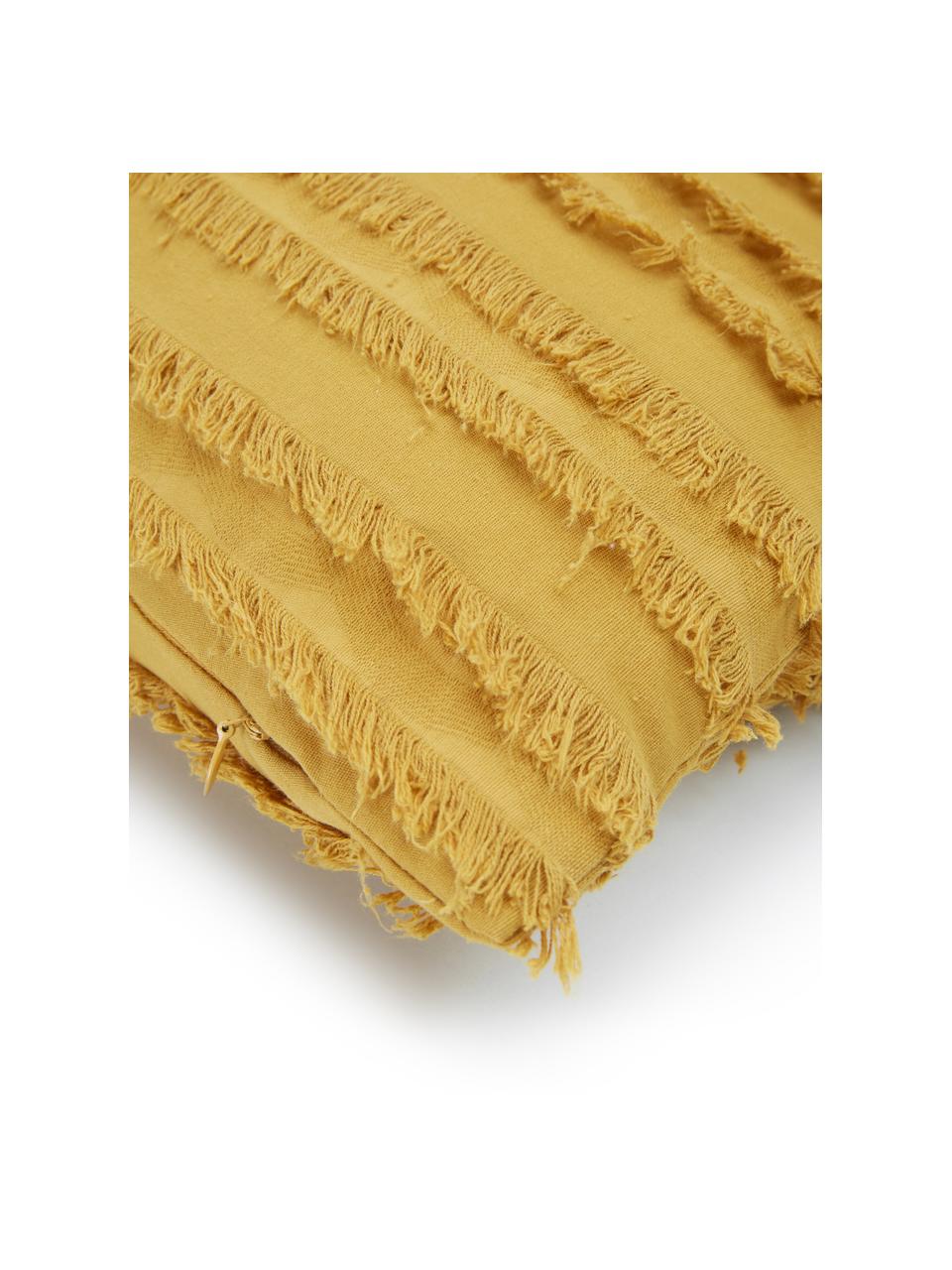 Copricuscino con frange decorative Jessie, 88% cotone, 7% viscosa, 5% lino, Giallo, Larg. 30 x Lung. 50 cm