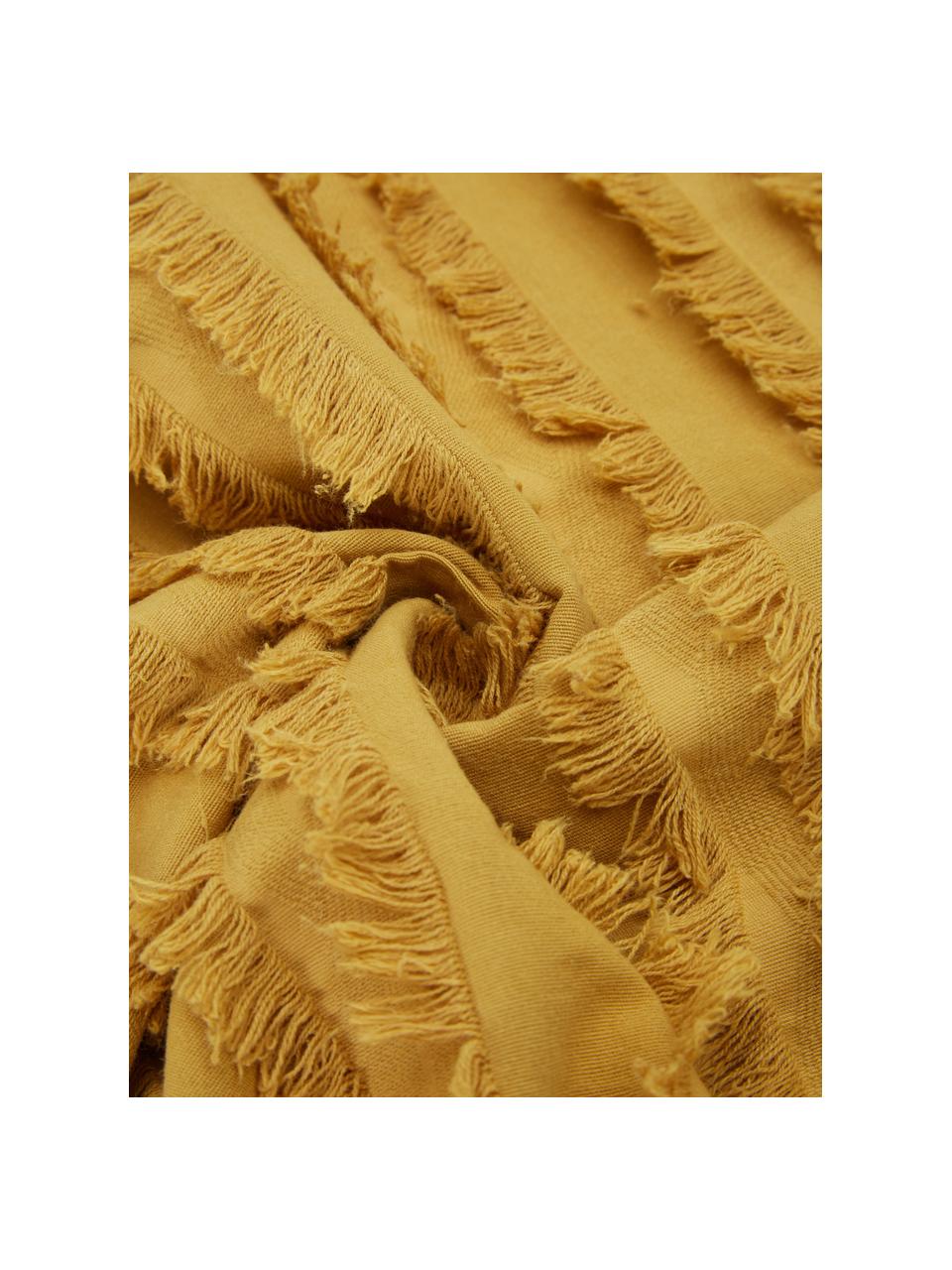 Kissenhülle Jessie mit dekorativen Fransen, 88% Baumwolle, 7% Viskose, 5% Leinen, Sonnengelb, B 30 x L 50 cm