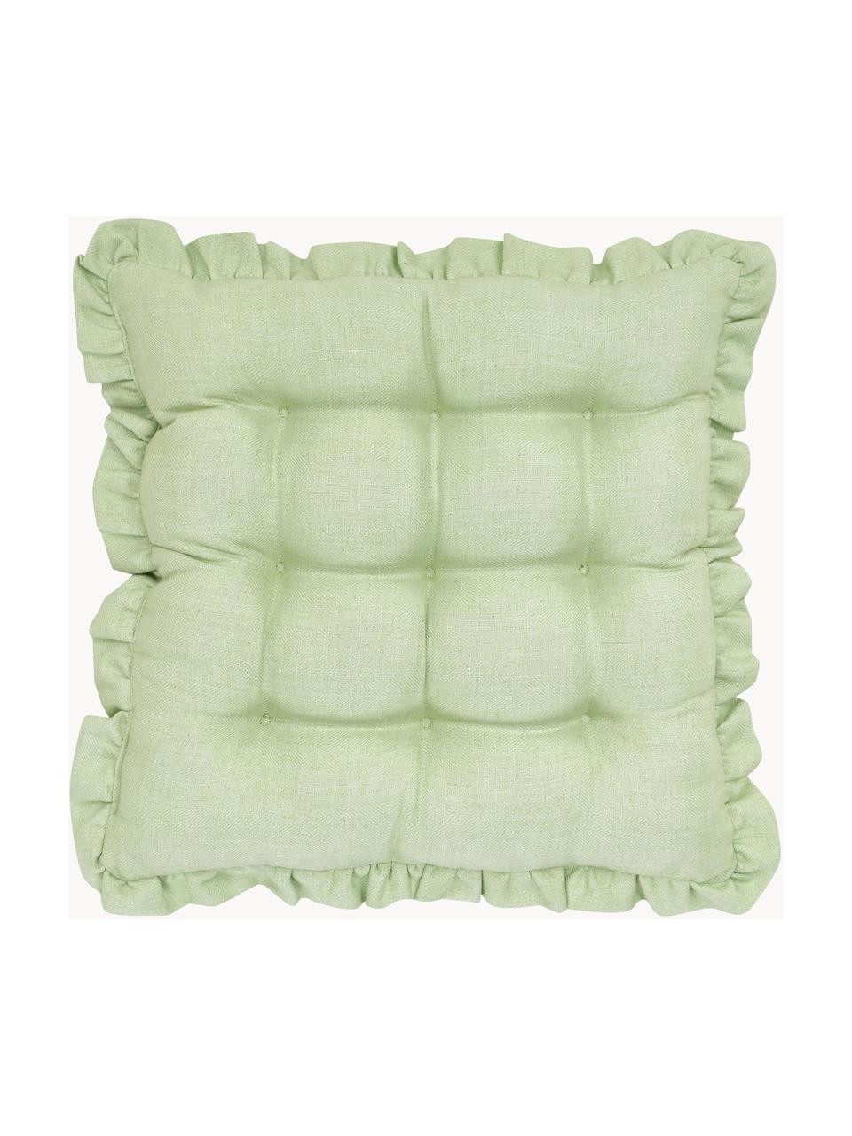 Stoelkussen Camille in groen met franjes, Bekleding: 60% polyester, 25% katoen, Groen, B 40 x L 40 cm