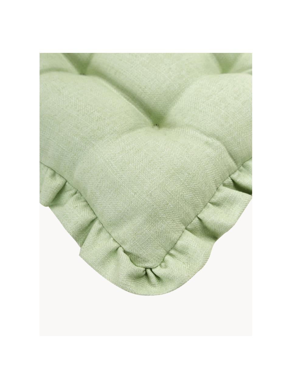 Cuscino sedia con volant Camille, Rivestimento: 60% poliestere, 25% coton, Verde, Larg. 40 x Lung. 40 cm