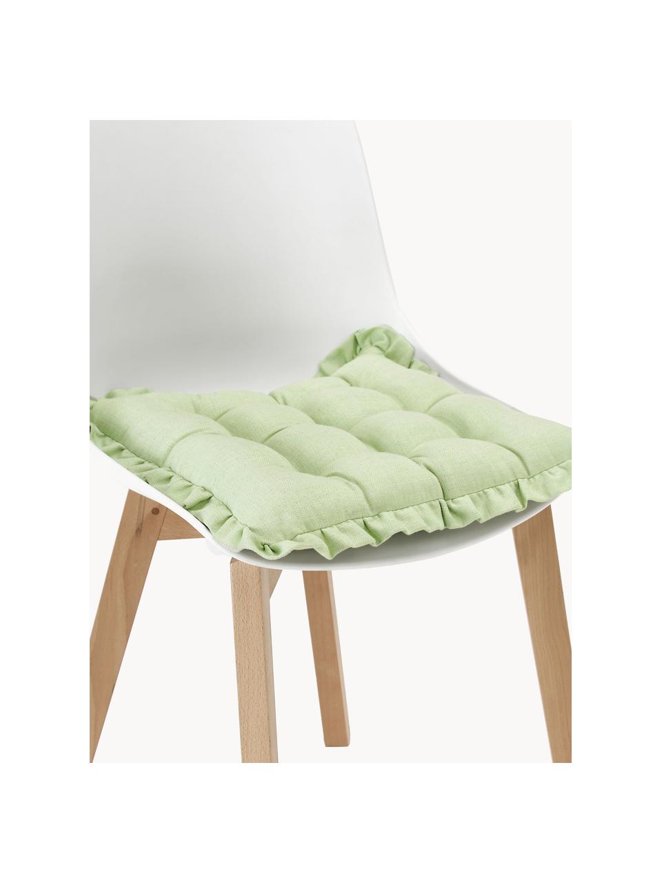 Cuscino sedia con volant Camille, Rivestimento: 60% poliestere, 25% coton, Verde, Larg. 40 x Lung. 40 cm