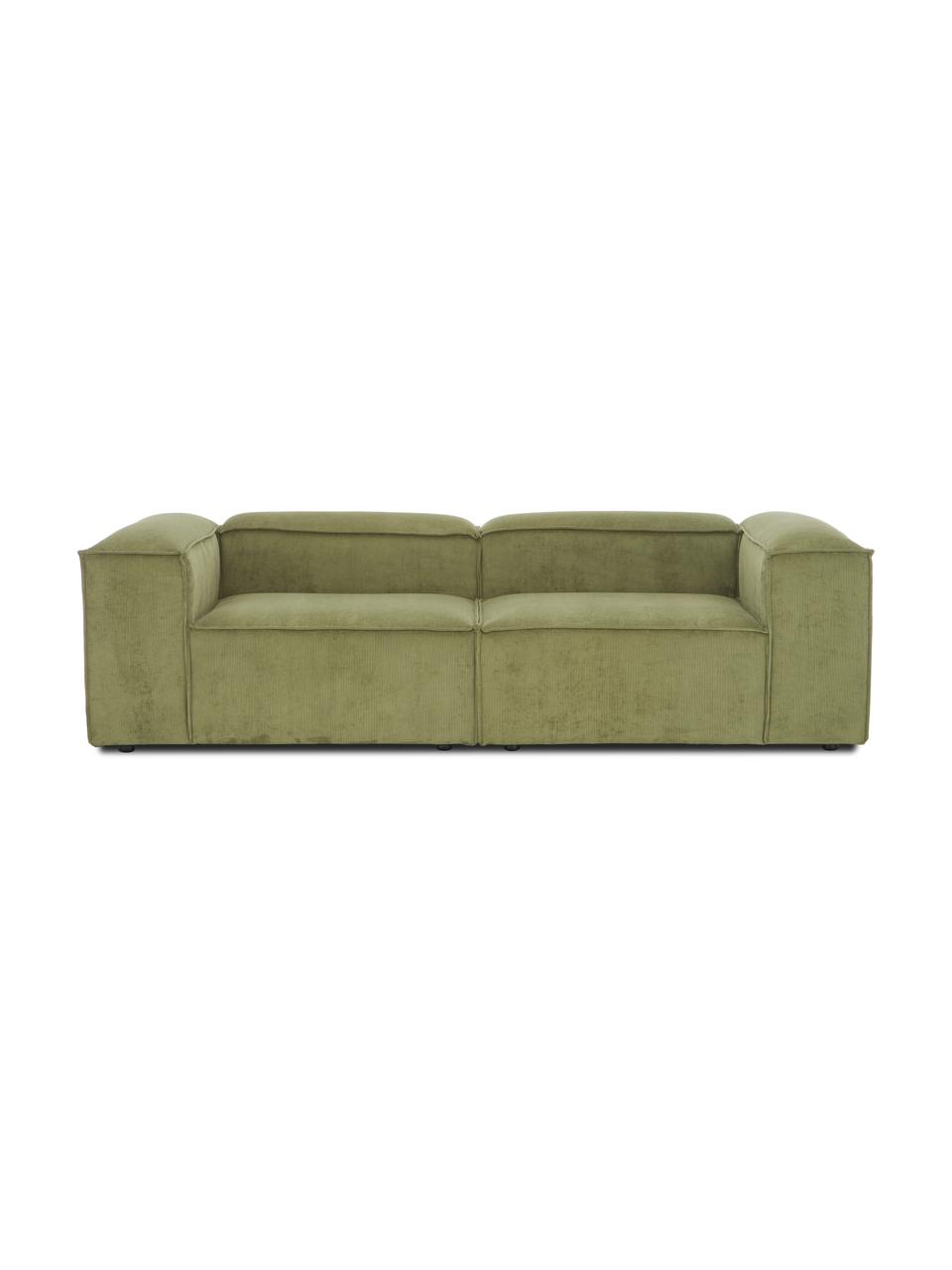 Canapé modulable 3 places en velours côtelé Lennon, Velours côtelé vert, larg. 238 x prof. 119 cm