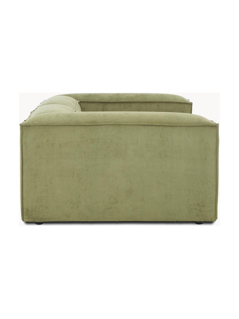 Modulares Sofa Lennon (3-Sitzer) aus Cord, Bezug: Cord (92 % Polyester, 8 %, Gestell: Massives Kiefernholz, Spe, Füße: Kunststoff Dieses Produkt, Cord Olivgrün, B 238 x T 119 cm