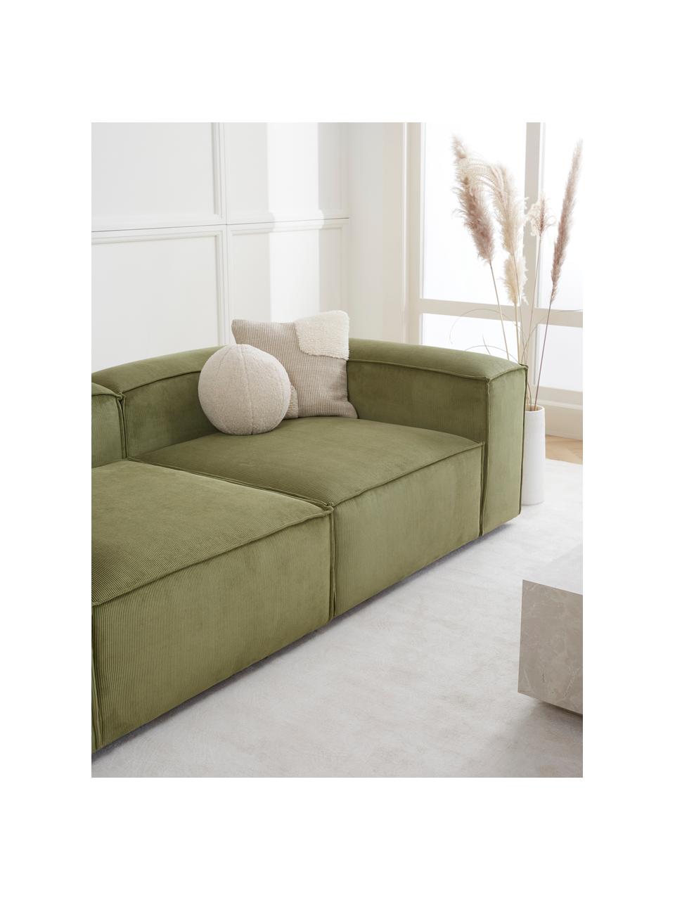 Sofá modular de pana Lennon (3 plazas), Tapizado: pana (92% poliéster, 8% p, Estructura: madera de pino y abeto ma, Patas: plástico. Este producto e, Pana verde oliva, An 238 x F 119 cm