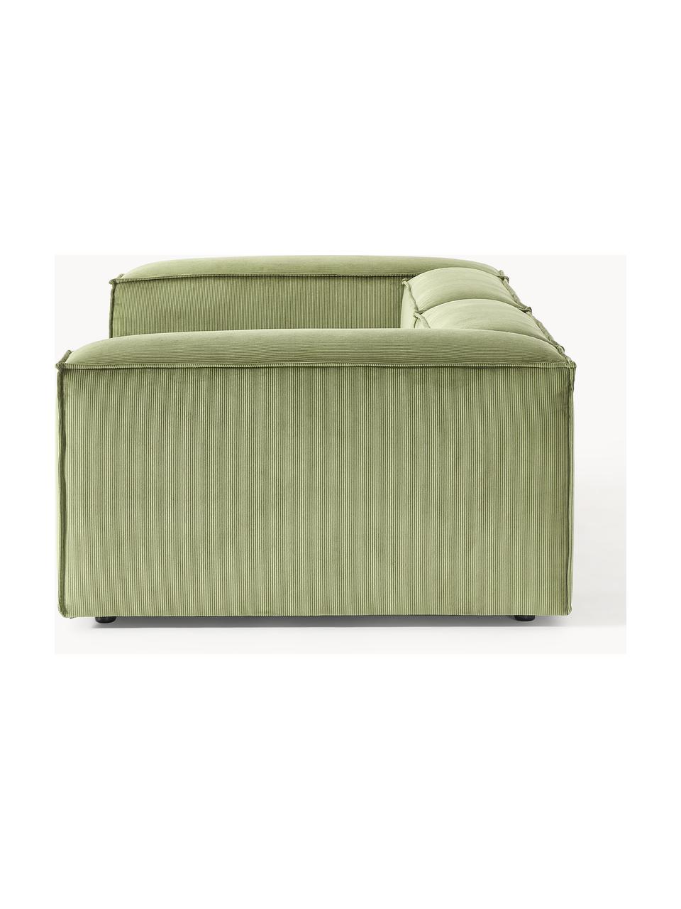 Modulares Sofa Lennon (3-Sitzer) aus Cord, Bezug: Cord (92 % Polyester, 8 %, Gestell: Massives Kiefernholz, Spe, Füße: Kunststoff Dieses Produkt, Cord Olivgrün, B 238 x T 119 cm
