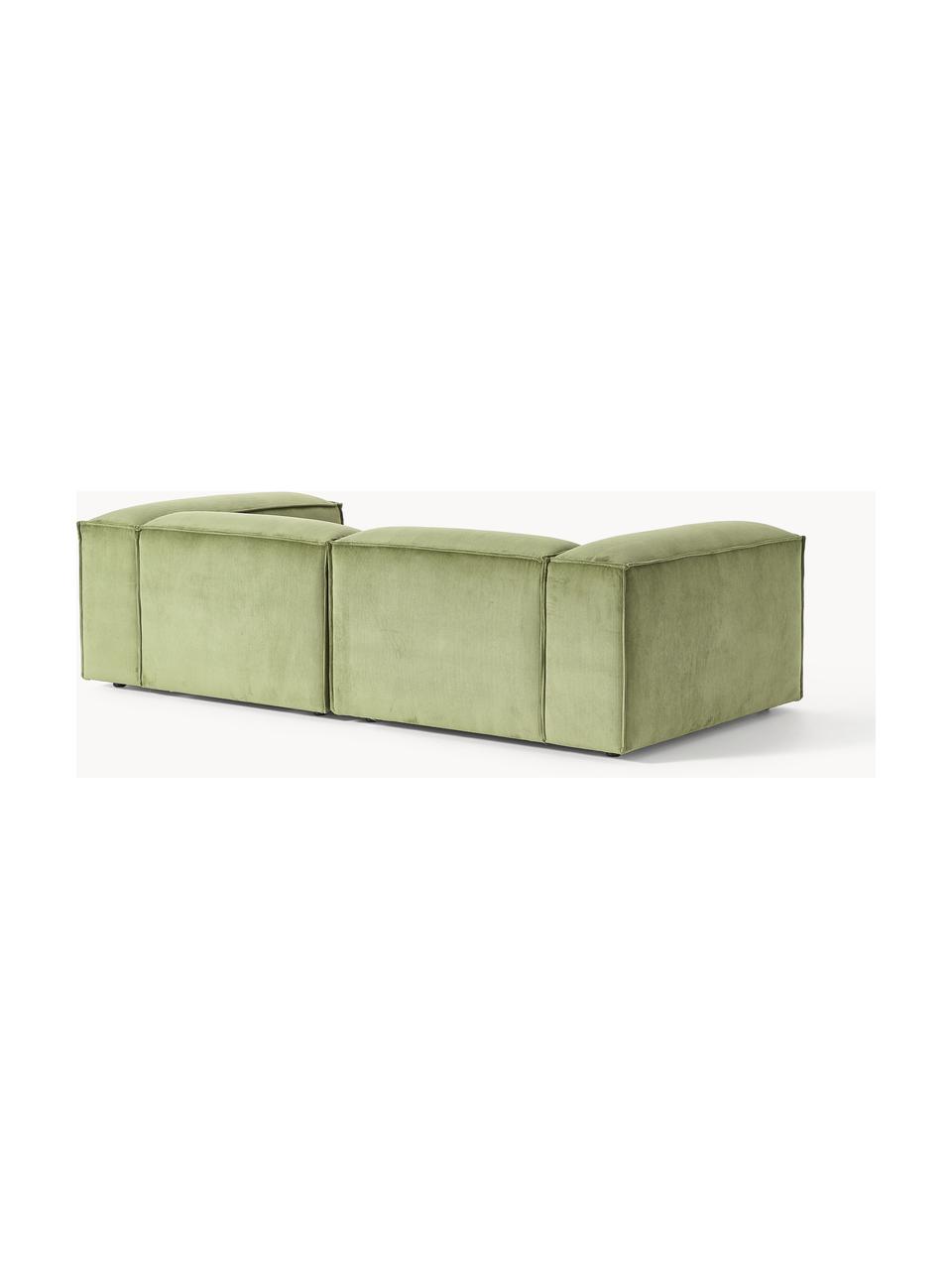 Modulares Sofa Lennon (3-Sitzer) aus Cord, Bezug: Cord (92 % Polyester, 8 %, Gestell: Massives Kiefernholz, Spe, Füße: Kunststoff Dieses Produkt, Cord Olivgrün, B 238 x T 119 cm