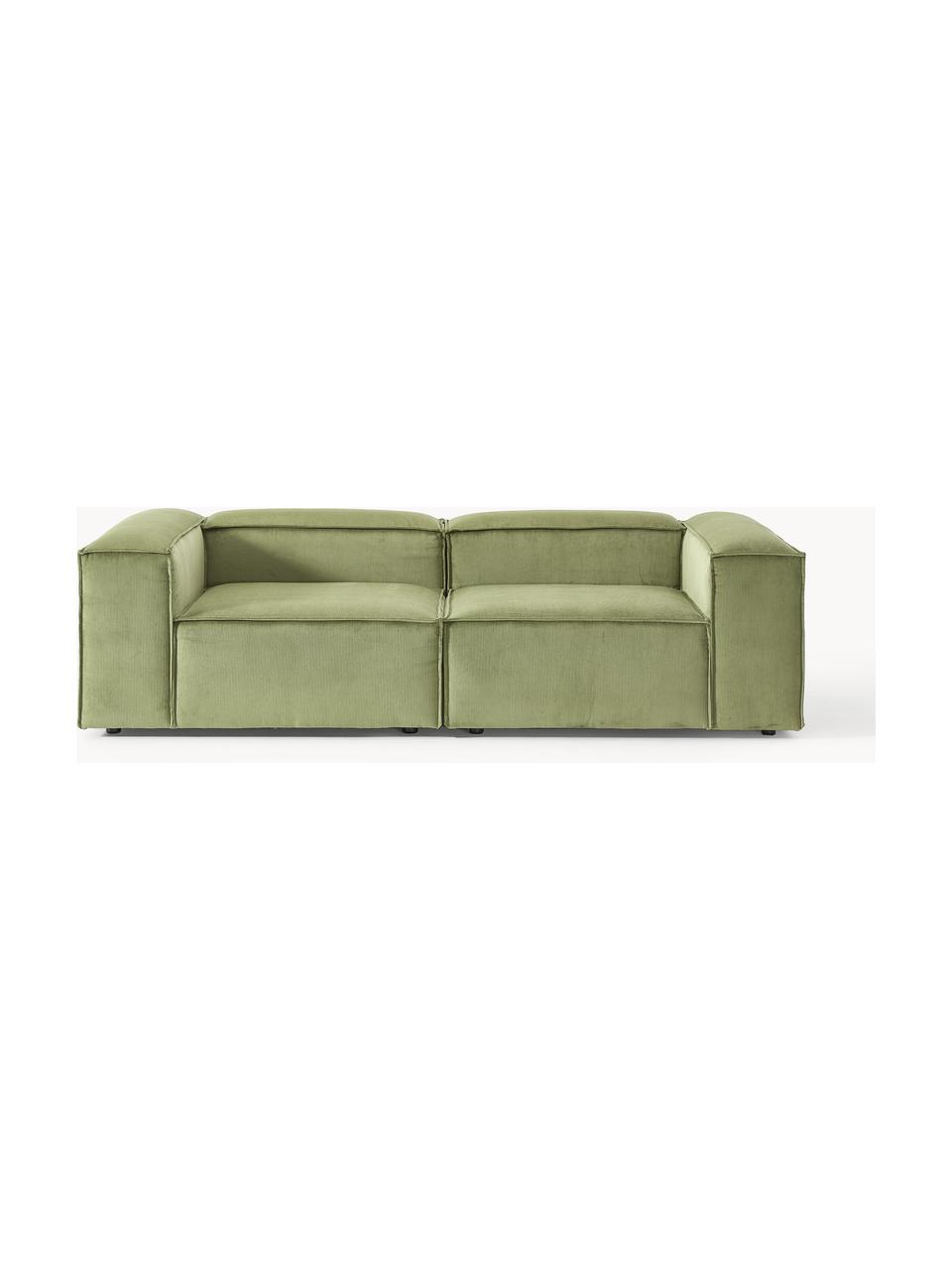 Sofá modular de pana Lennon (3 plazas), Tapizado: pana (92% poliéster, 8% p, Estructura: madera de pino y abeto ma, Patas: plástico. Este producto e, Pana verde oliva, An 238 x F 119 cm