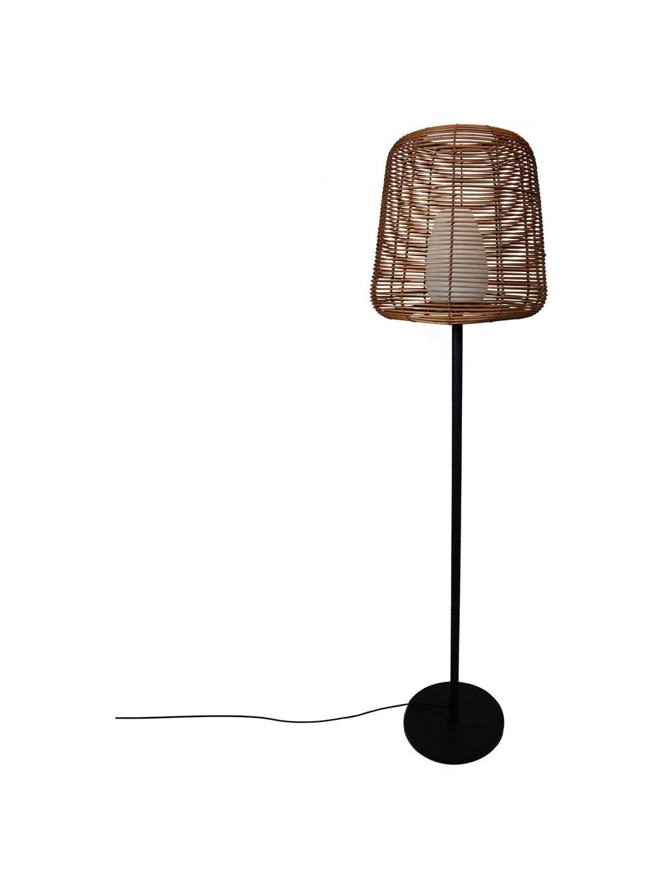 Dimbare outdoor vloerlamp Boheme met stekker, Lampenkap: polyrotan, Lampvoet: gecoat metaal, Diffuser: polyethyleen, Bruin, zwart, Ø 40 x H 154 cm