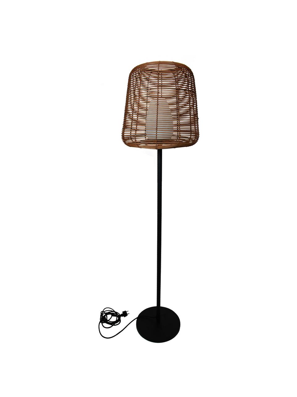 Dimbare outdoor vloerlamp Boheme met stekker, Lampenkap: polyrotan, Lampvoet: gecoat metaal, Diffuser: polyethyleen, Bruin, zwart, wit, Ø 40 x H 154 cm