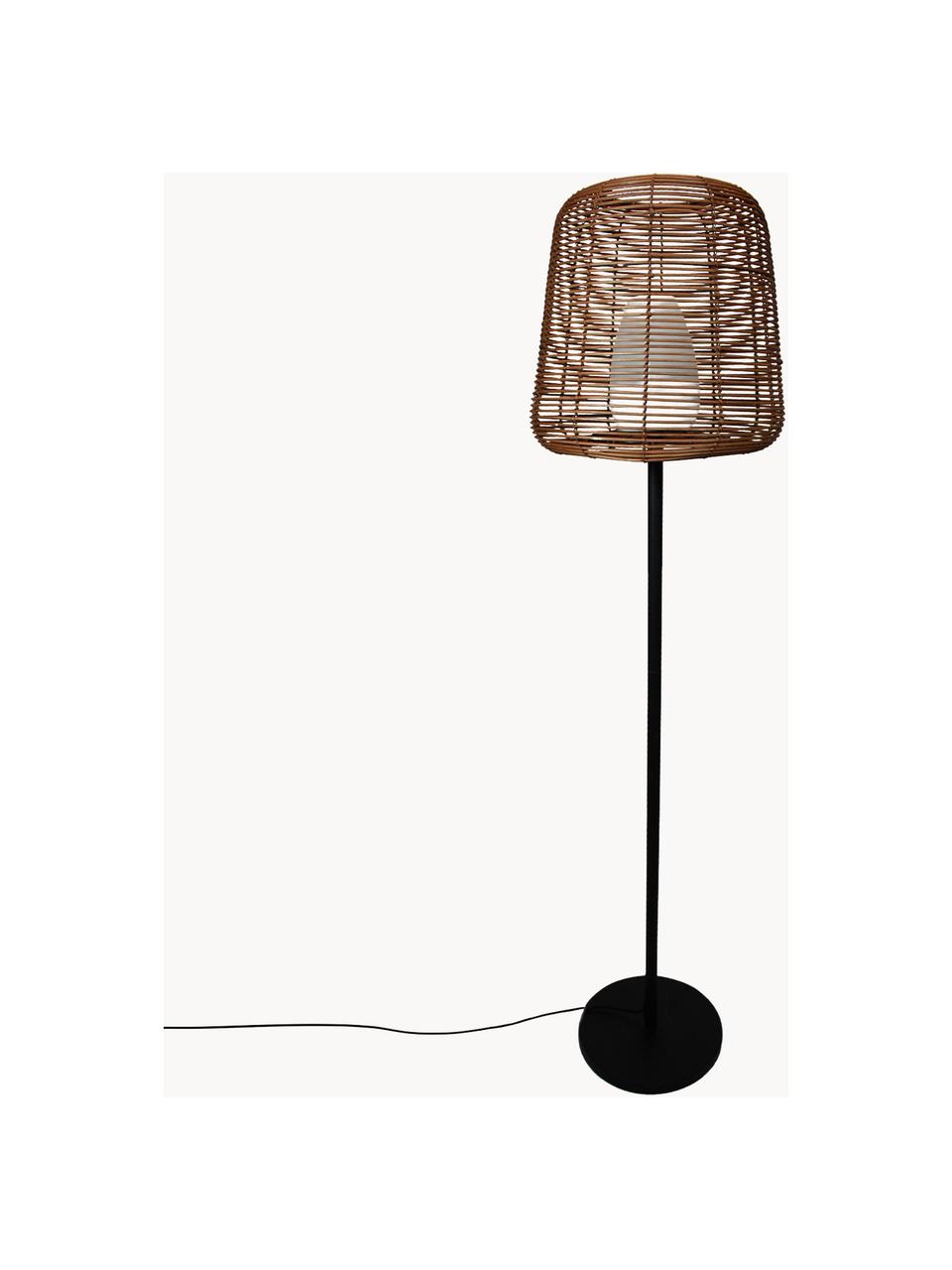 Dimmbare Outdoor-Stehlampe Boheme mit Stecker, Lampenschirm: Polyrattan, Lampenfuß: Metall, beschichtet, Braun, Schwarz, Ø 40 x H 154 cm