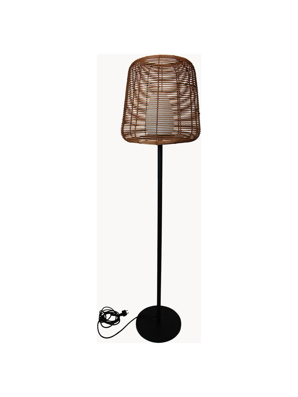 Dimbare outdoor vloerlamp Boheme met stekker, Lampenkap: polyrotan, Lampvoet: gecoat metaal, Diffuser: polyethyleen, Bruin, zwart, Ø 40 x H 154 cm