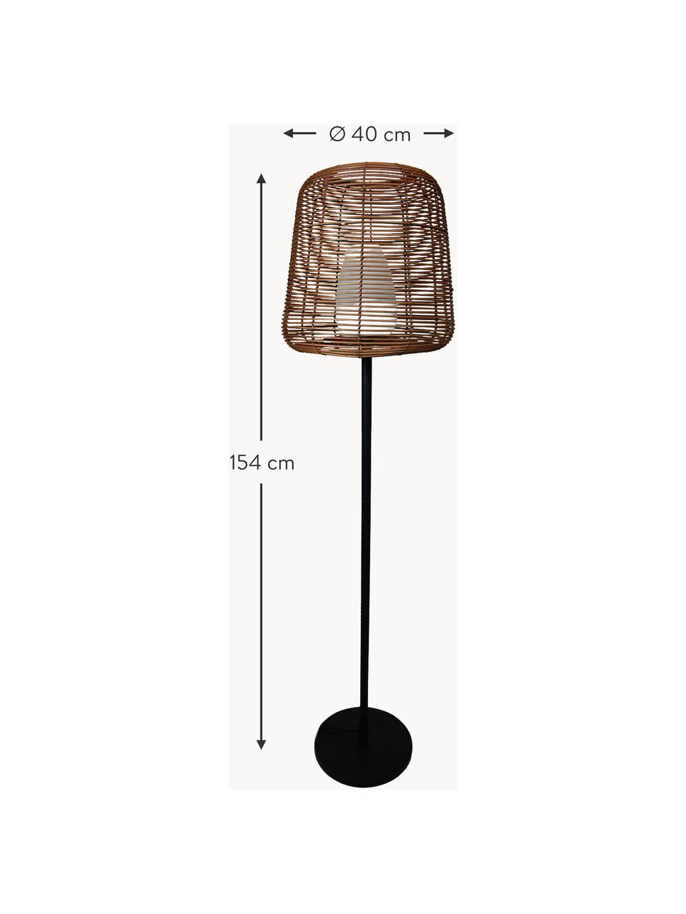 Dimmbare Outdoor-Stehlampe Boheme mit Stecker, Lampenschirm: Polyrattan, Lampenfuß: Metall, beschichtet, Braun, Schwarz, Ø 40 x H 154 cm