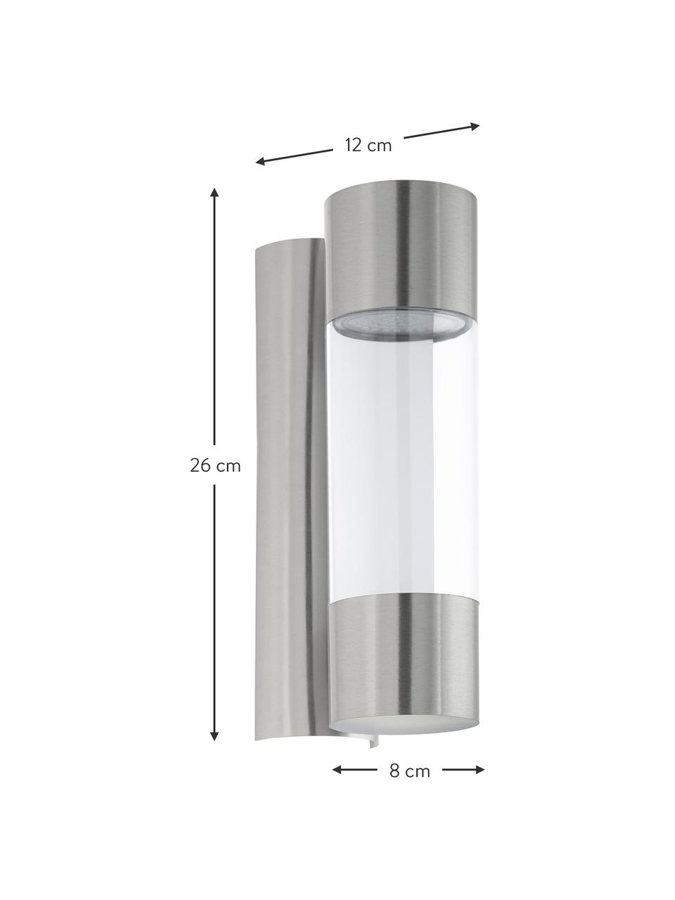 Aplique LED para exterior Robledo, Fijación: acero inoxidable, Pantalla: plástico, Acero inoxidable, transparente, An 8 x Al 26 cm