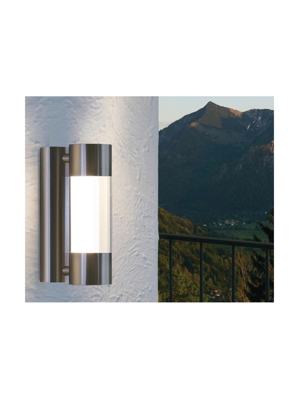 Outdoor LED wandlamp Robledo, Lampenkap: kunststof, Bevestiging: edelstaalkleurig. Lampenkap: edelstaalkleurig, transparant, B 8 x H 26 cm