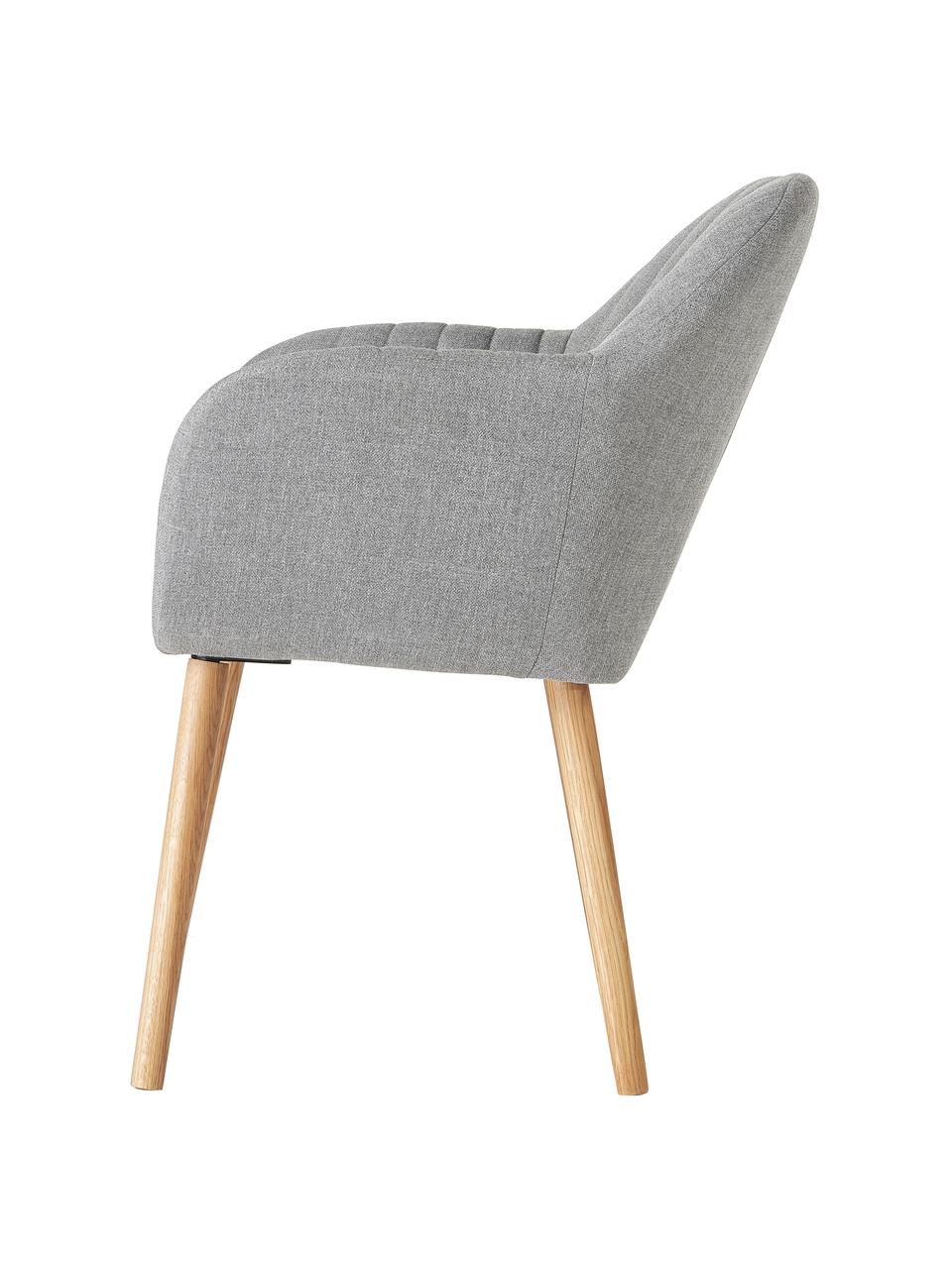 Silla con reposabrazos Emilia, Tapizado: terciopelo de poliéster A, Patas: madera de roble aceitado, Tejido gris claro, patas roble, An 57 x F 59 cm