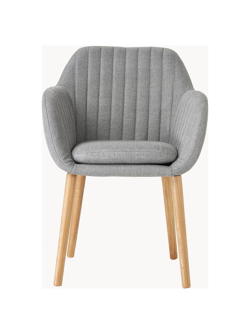 Sillón con patas de madera Emilia, Tapizado: terciopelo de poliéster A, Patas: madera de roble tratada c, Tejido gris claro, patas roble, An 57 x F 59 cm