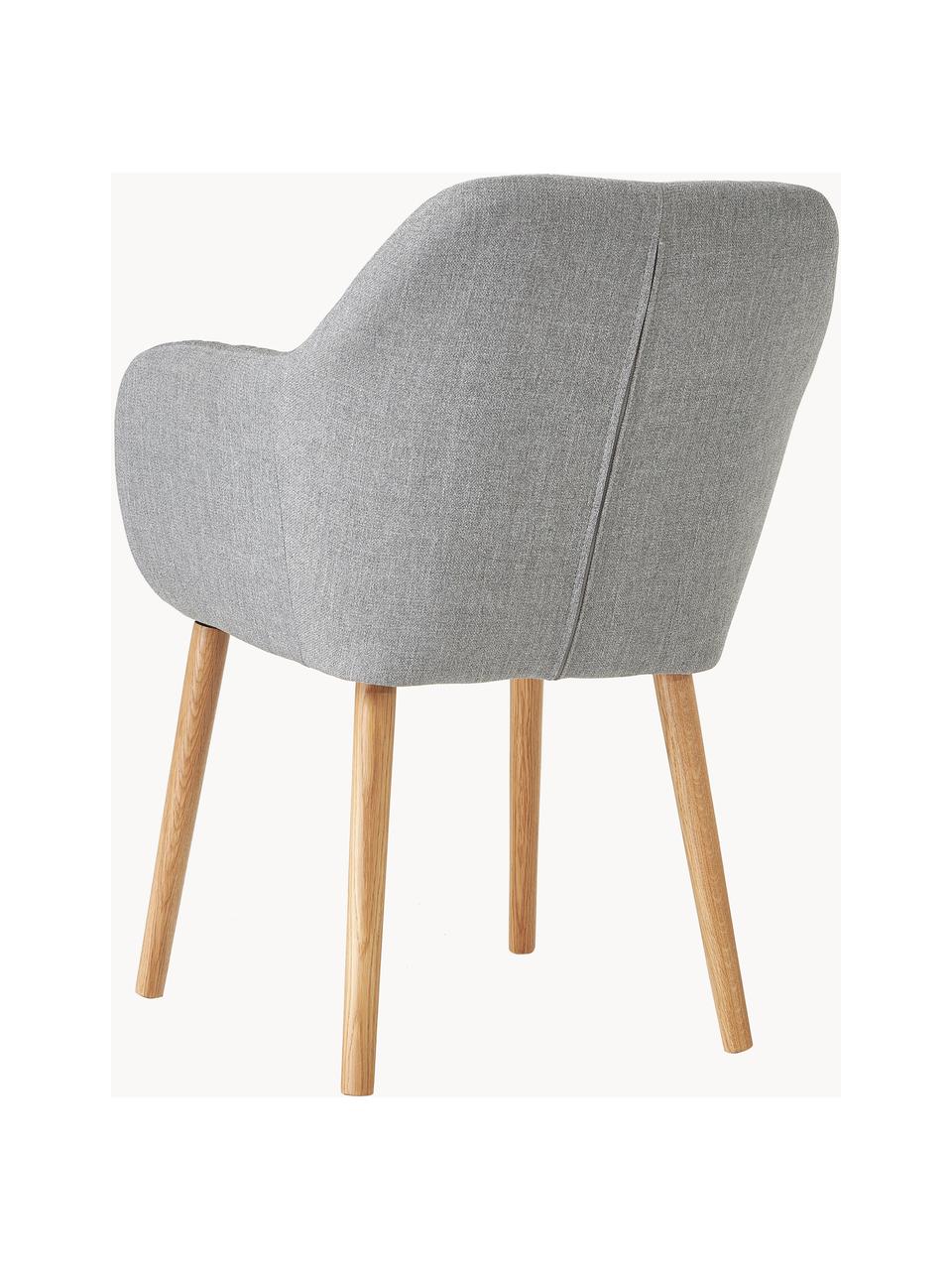 Sillón con patas de madera Emilia, Tapizado: terciopelo de poliéster A, Patas: madera de roble tratada c, Tejido gris claro, patas roble, An 57 x F 59 cm