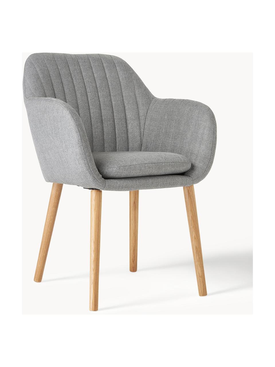 Sillón con patas de madera Emilia, Tapizado: terciopelo de poliéster A, Patas: madera de roble tratada c, Tejido gris claro, patas roble, An 57 x F 59 cm