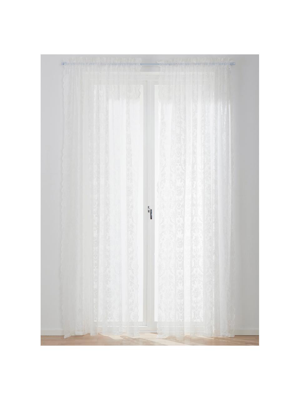 Transparante kanten gordijnen met tunnelzoom, set van 2, 100% polyester, Wit, B 140 x L 220 cm