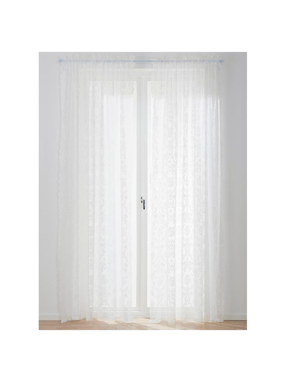 Transparente Spitzen-Gardinen Lacina mit Tunnelsaum, 2 Stück, 100 % Polyester, Weiss, B 140 x L 250 cm