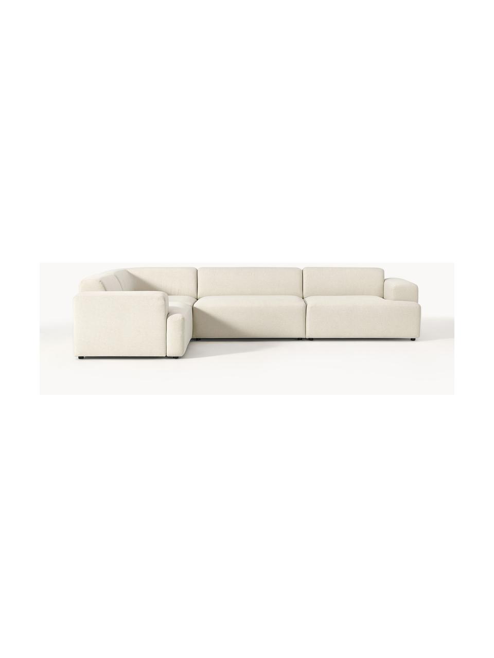 Grand canapé d'angle 4 places Melva, Tissu blanc cassé, larg. 339 x prof. 220 cm, dossier à droite