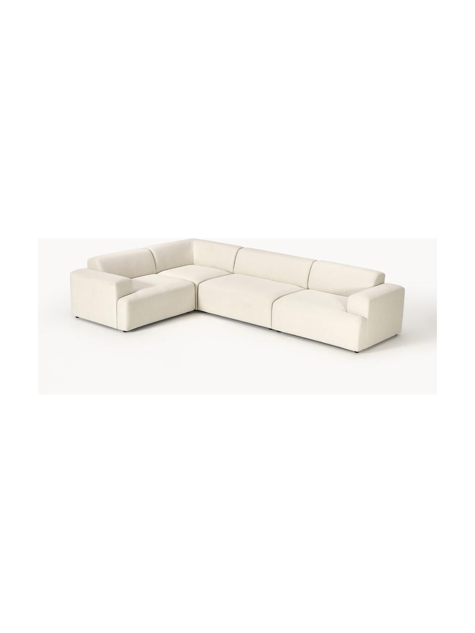 Großes Ecksofa Melva (4-Sitzer), Bezug: 100 % Polyester Der strap, Gestell: Massives Kiefern- und Fic, Füße: Kunststoff Dieses Produkt, Webstoff Off White, B 339 x T 220 cm, Eckteil links