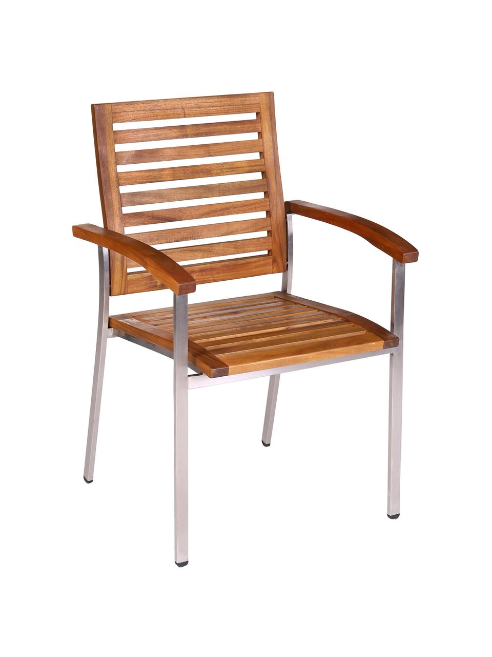 Krzesło ogrodowe  z podłokietnikami Robo, Stelaż: Stal szlachetna , powleka, Stal szlachetna, drewno akacjowe, S 58 x G 57 cm