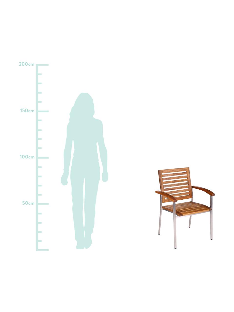 Záhradná stolička s opierkami Robo, Nehrdzavejúca oceľ, akáciové drevo, Š 58 x H 57 cm
