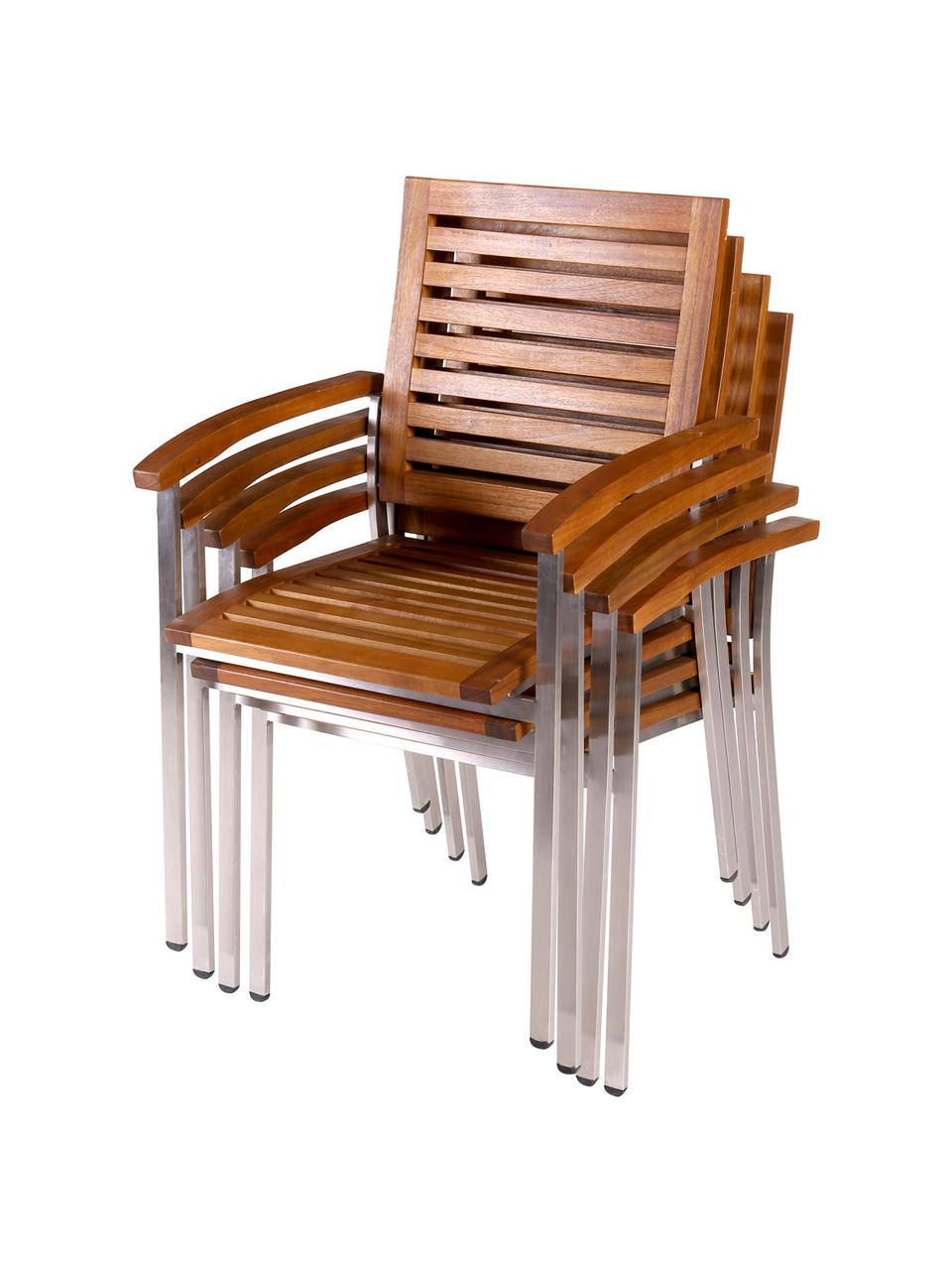 Chaise de jardin à accoudoirs Robo, Acier inoxydable, bois d'acacia, larg. 58 x prof. 57 cm