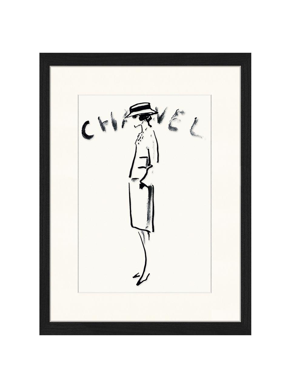 Ingelijste digitale print Chanel, Afbeelding: digitale print op papier,, Lijst: gelakt hout, Zwart, wit, 33 x 43 cm