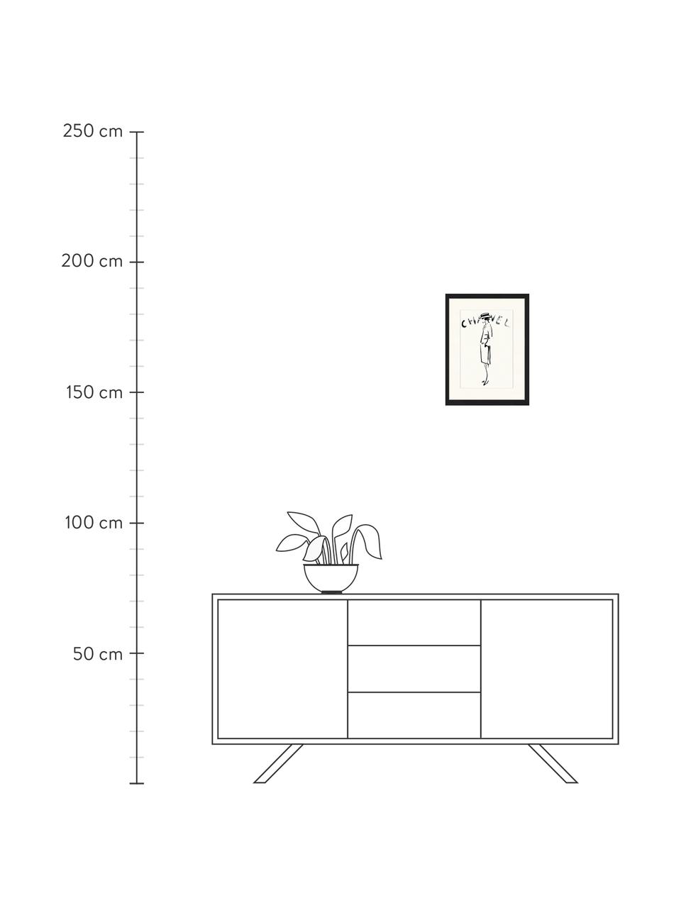 Ingelijste digitale print Chanel, Afbeelding: digitale print op papier,, Lijst: gelakt hout, Zwart, wit, 33 x 43 cm