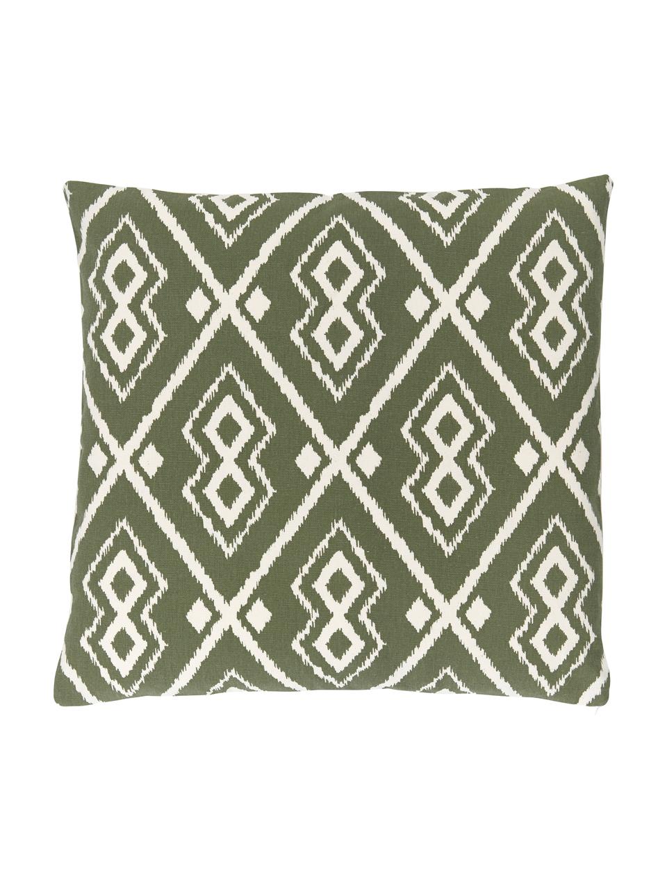 Poszewka na poduszkę w stylu boho Delilah, 100% bawełna, Oliwkowy zielony, we wzór, S 45 x D 45 cm