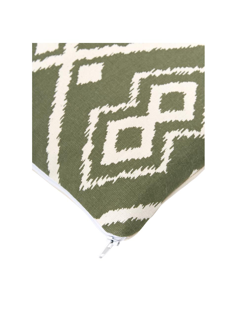 Poszewka na poduszkę w stylu boho Delilah, 100% bawełna, Oliwkowy zielony, we wzór, S 45 x D 45 cm