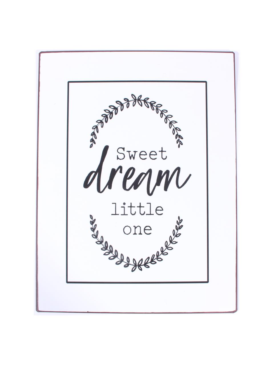 Dekorativní tabule Sweet dream little one, Potažený kov, Bílá, černá, Š 27 cm