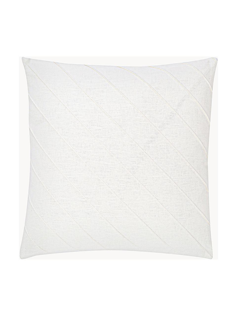 Copricuscino in lino bianco con motivo strutturato Malia, 51% lino, 49% cotone, Bianco, Larg. 45 x Lung. 45 cm