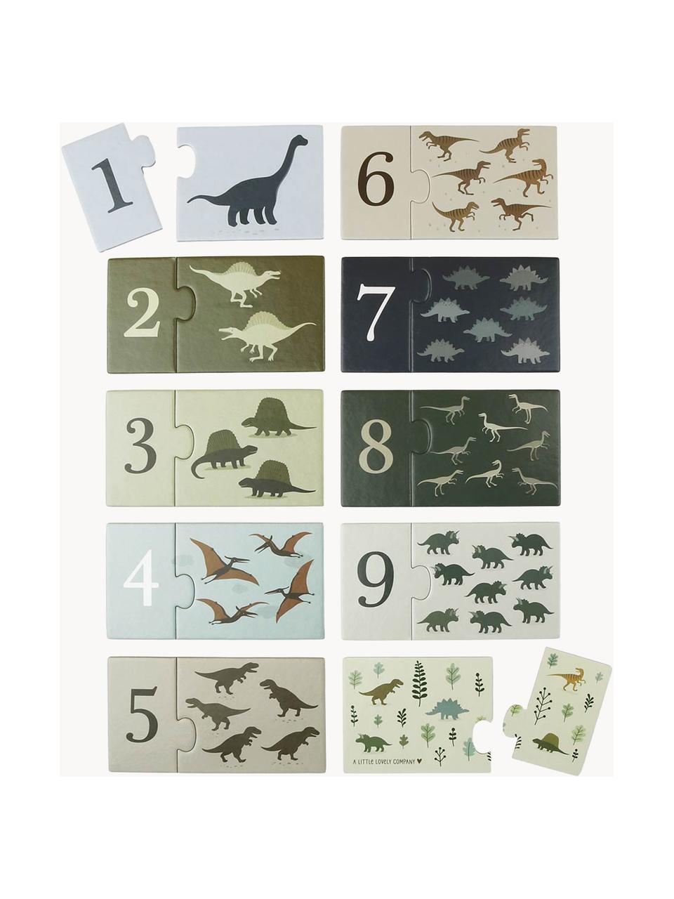 Puzzle Dinosaurs zum Zahlen lernen, Karton, Olivgrün, Bunt, B 17 x H 10 cm