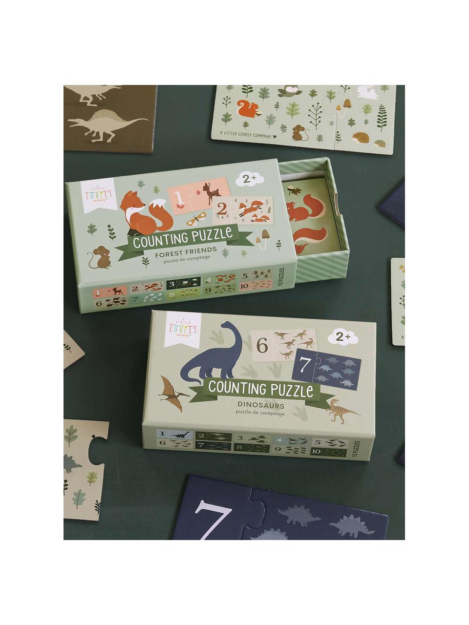 Puzzle pour apprendre les chiffres Dinosaurs, Carton, Vert olive, multicolore, larg. 17 x haut. 10 cm