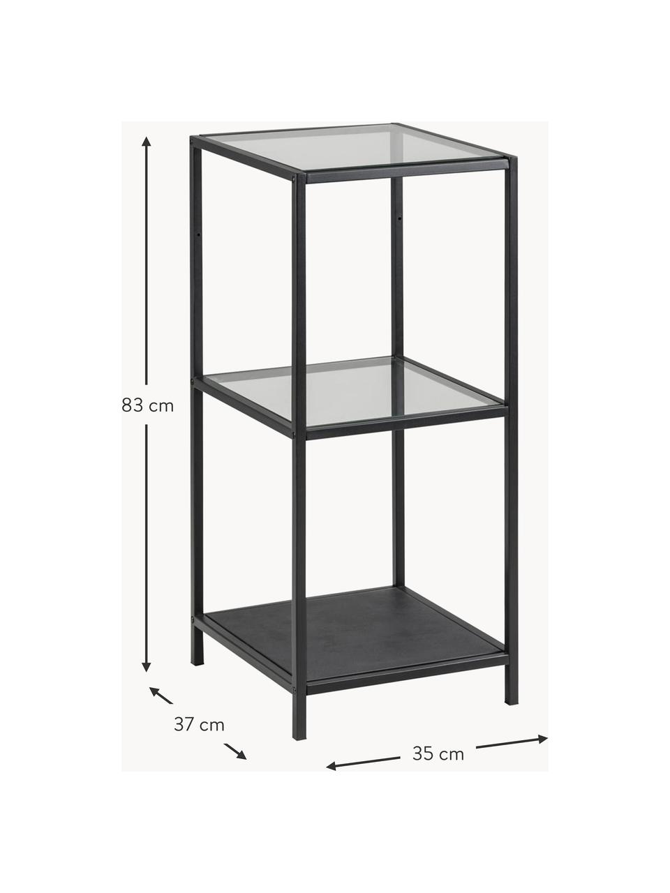 Estantería Seaford, Estructura: metal con pintura en polv, Estantes: vidrio, Negro, transparente, An 35 x Al 83 cm