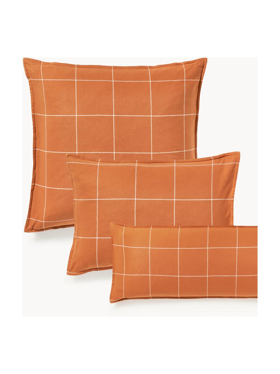 Károvaný flanelový oboustranný povlak na polštář z bavlny Noelle, Oranžová, bílá, Š 40 cm, D 80 cm