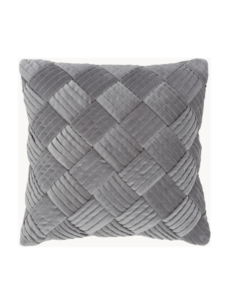 Funda de cojín de terciopelo texturizada Sina, Terciopelo (100% algodón), Gris, An 45 x L 45 cm