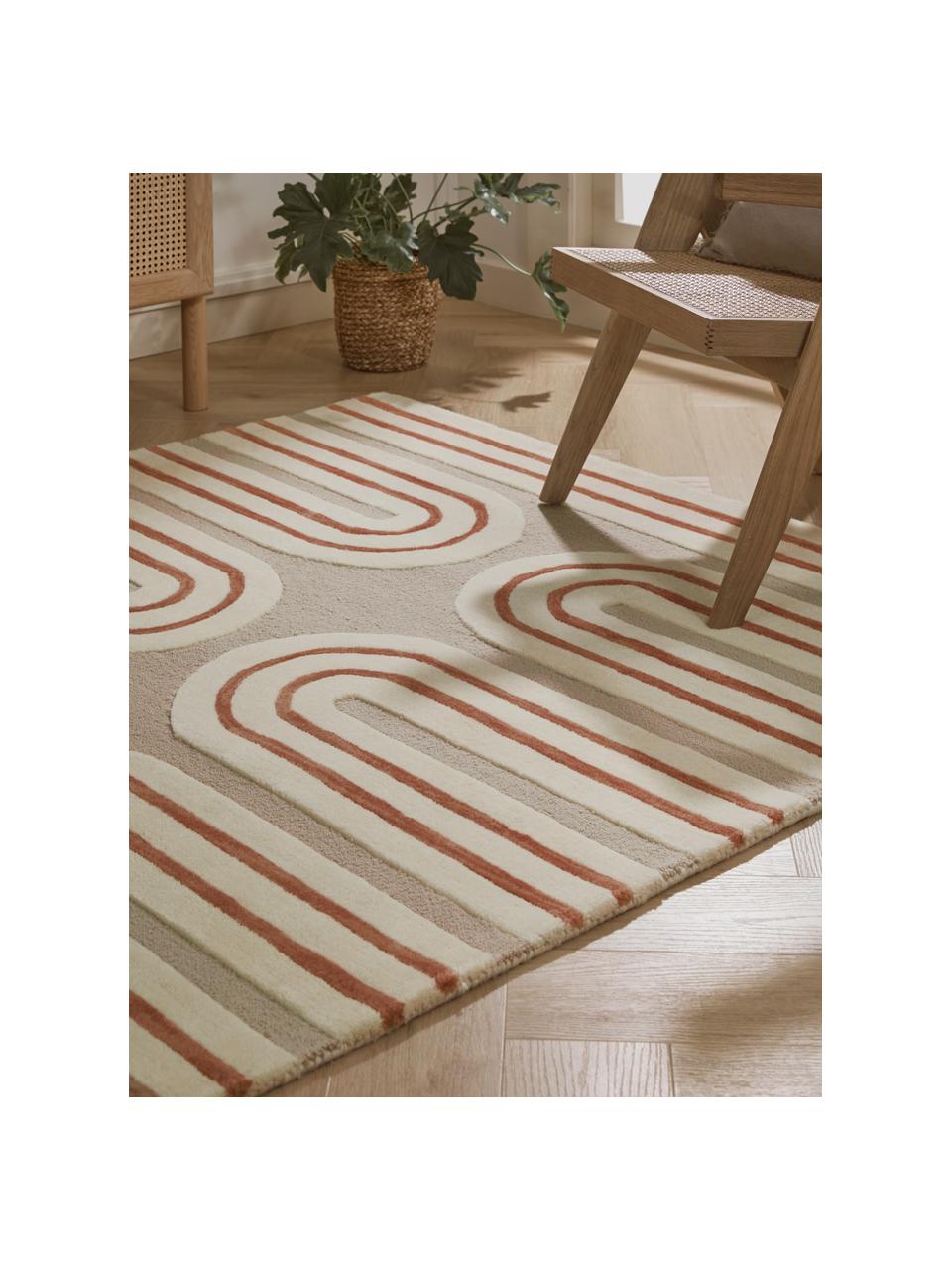 Tapis en laine tufté main Arne, Beige, terracotta, blanc crème, larg. 80 x long. 150 cm (taille XS)