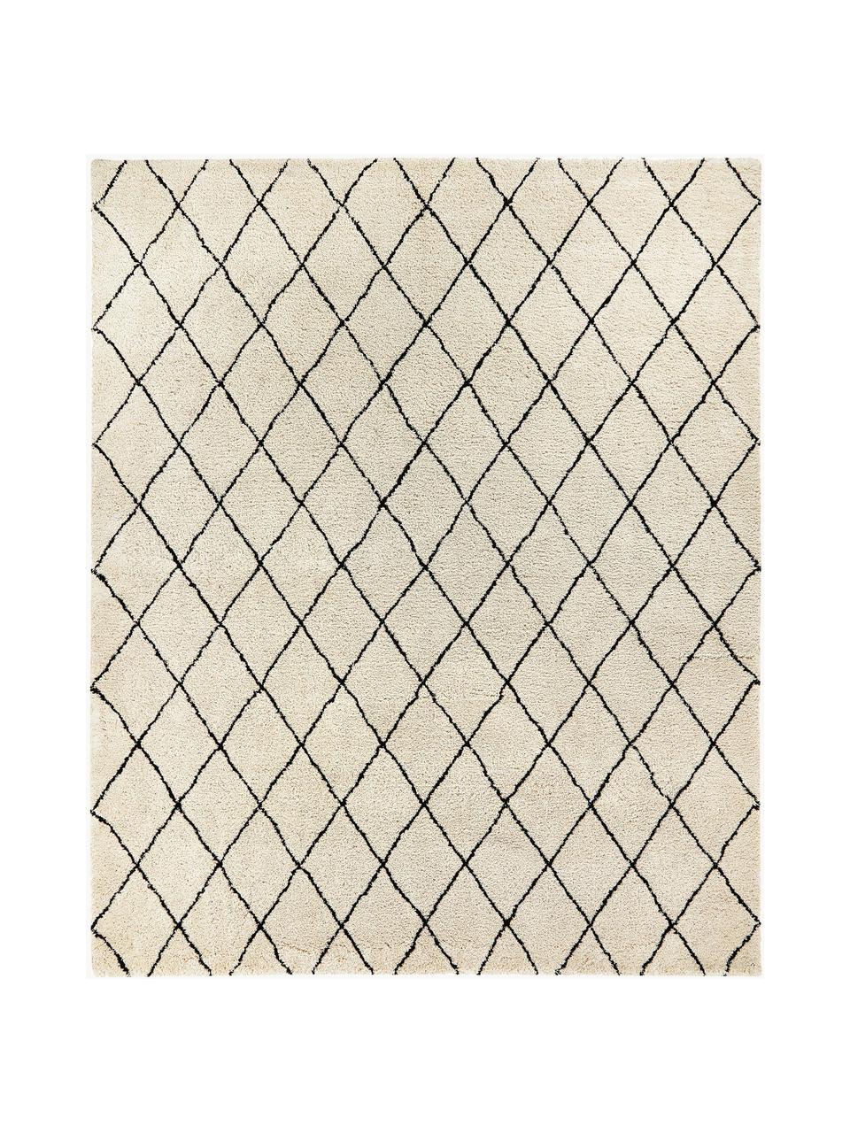 Nadýchaný ručně tkaný koberec s vysokým vlasem Naima, Béžová, černá, Š 400 cm, D 500 cm (velikost XXL)