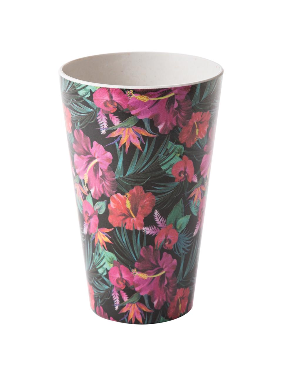 Bamboehouten beker Tropical Flower, 55% bamboevezels, 25% maïszetmeel, 15% melamine, Groentinten, fuchsiakleurig, rood, wit, Ø 9 x H 13 cm