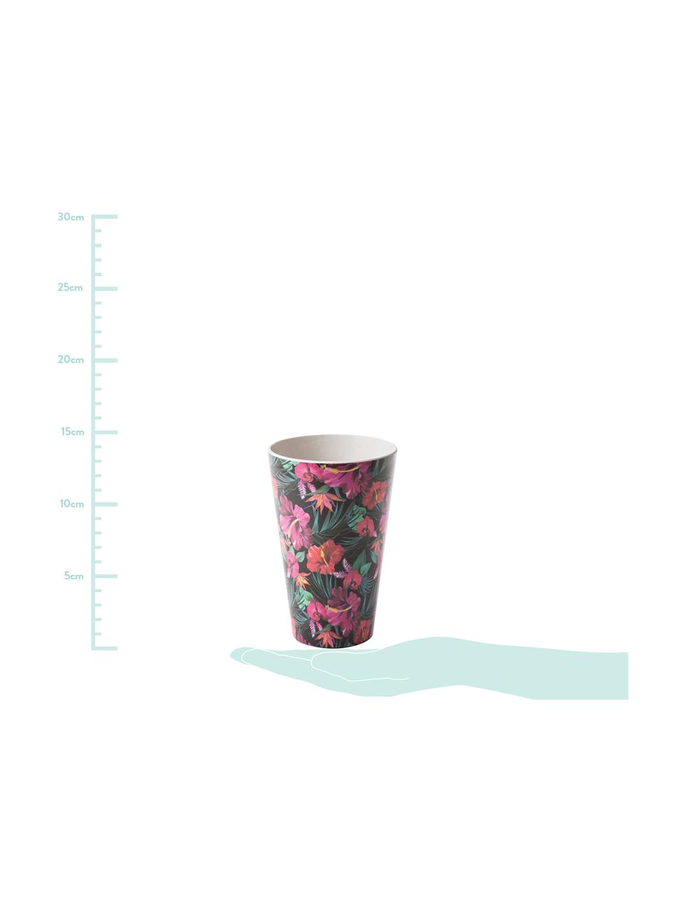 Taza de bambú Tropical Flower, 55% fibras de bambú, 25% almidón de maíz, 15% melamina, Tonos verdes, tonos fucsias, rojo, blanco, Ø 9 x Al 13 cm