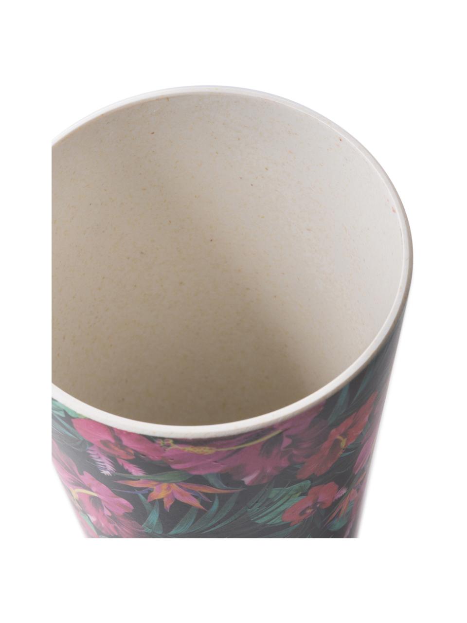 Taza de bambú Tropical Flower, 55% fibras de bambú, 25% almidón de maíz, 15% melamina, Tonos verdes, tonos fucsias, rojo, blanco, Ø 9 x Al 13 cm