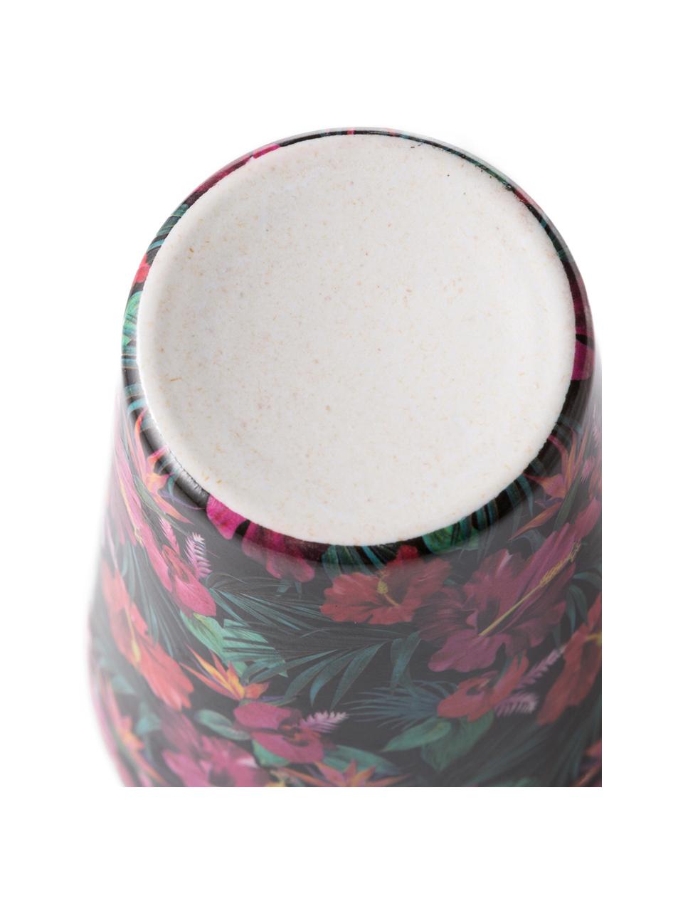 Bamboehouten beker Tropical Flower, 55% bamboevezels, 25% maïszetmeel, 15% melamine, Groentinten, fuchsiakleurig, rood, wit, Ø 9 x H 13 cm