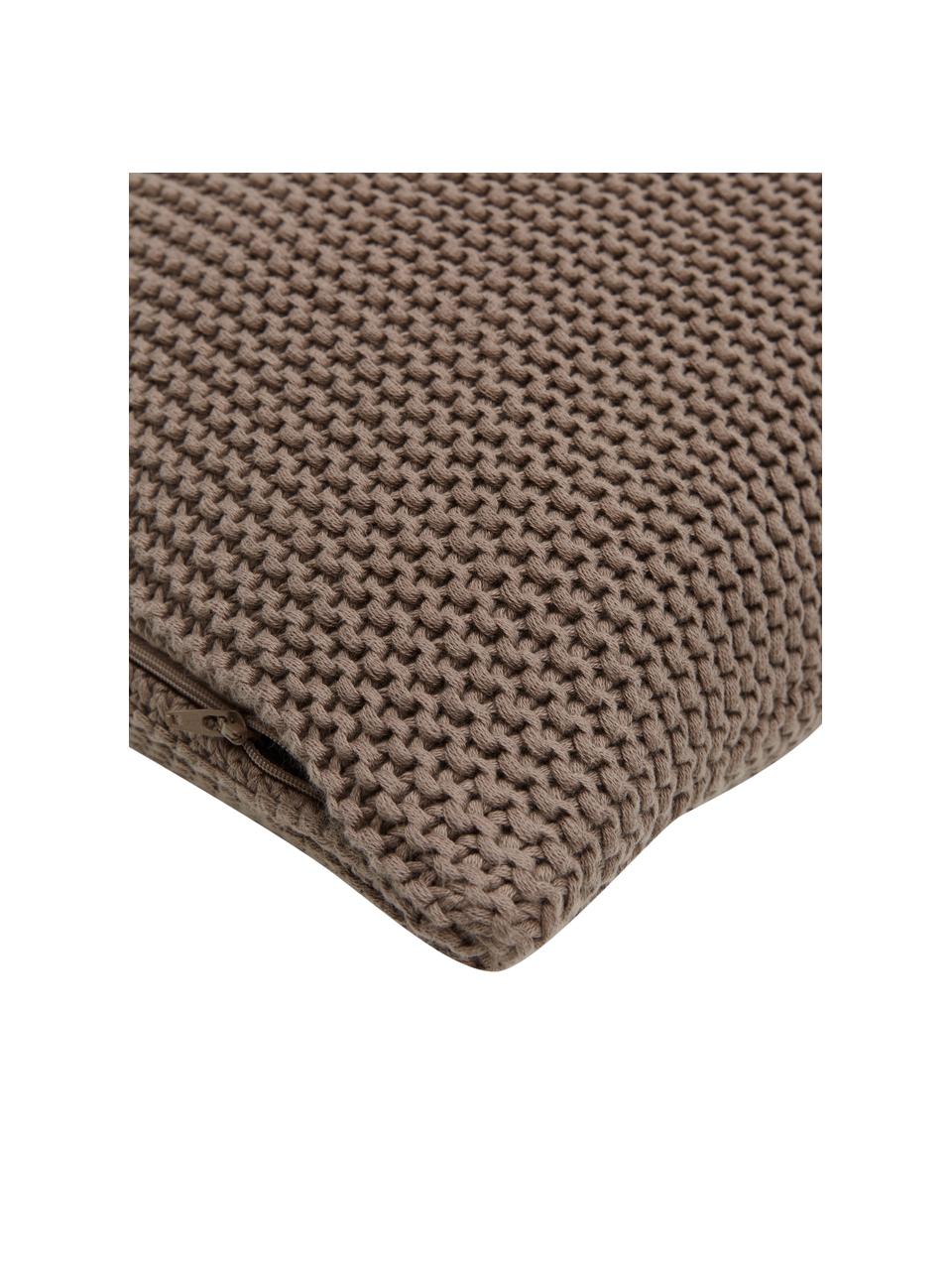 Housse de coussin tricotée en coton bio brun clair Adalyn, 100 % coton bio, certifié GOTS, Brun, larg. 50 x long. 50 cm