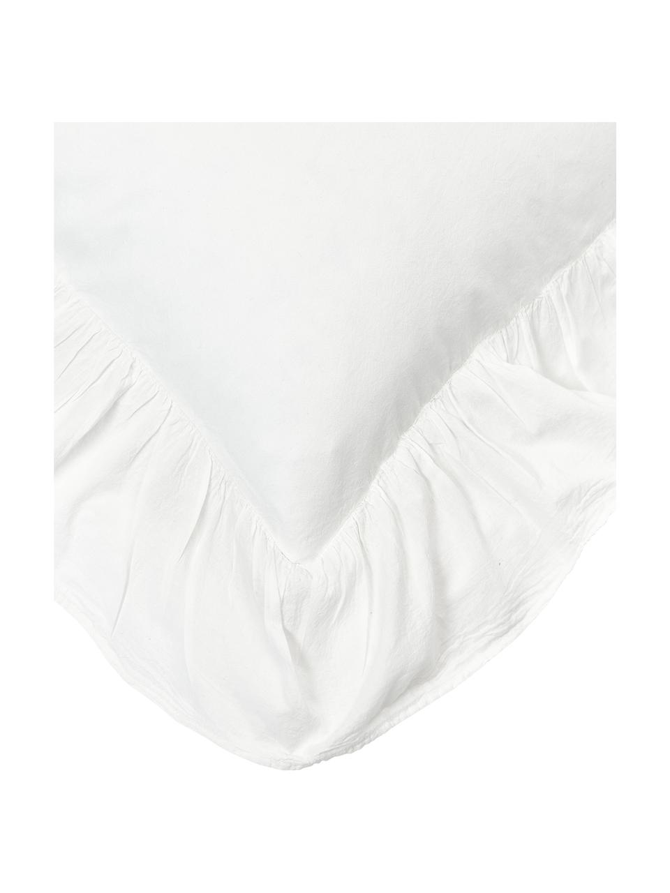 Poszewka na poduszkę z bawełny z falbanką Louane, Biały, S 40 x D 80 cm