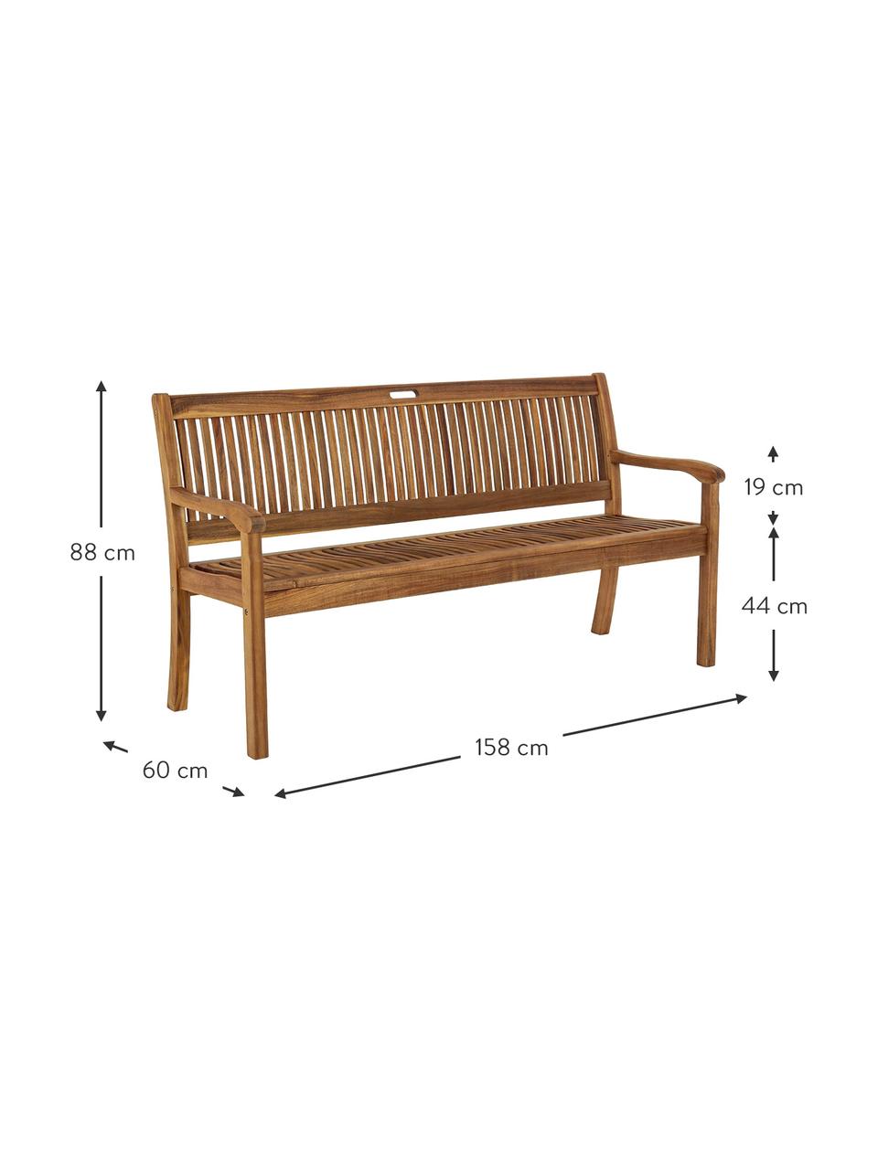 Banco de madera para exterior Noemi, Tablero: madera de acacia aceitada, Acacia, An 158 x Al 88 cm
